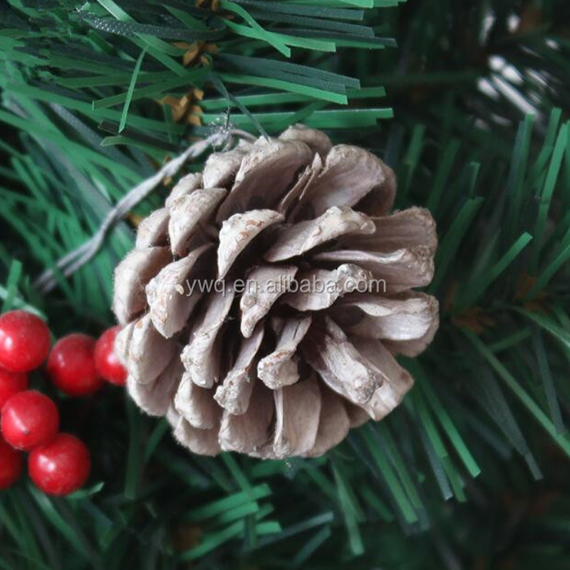 7ft white tipped Christmas tree with pine cone and red berry