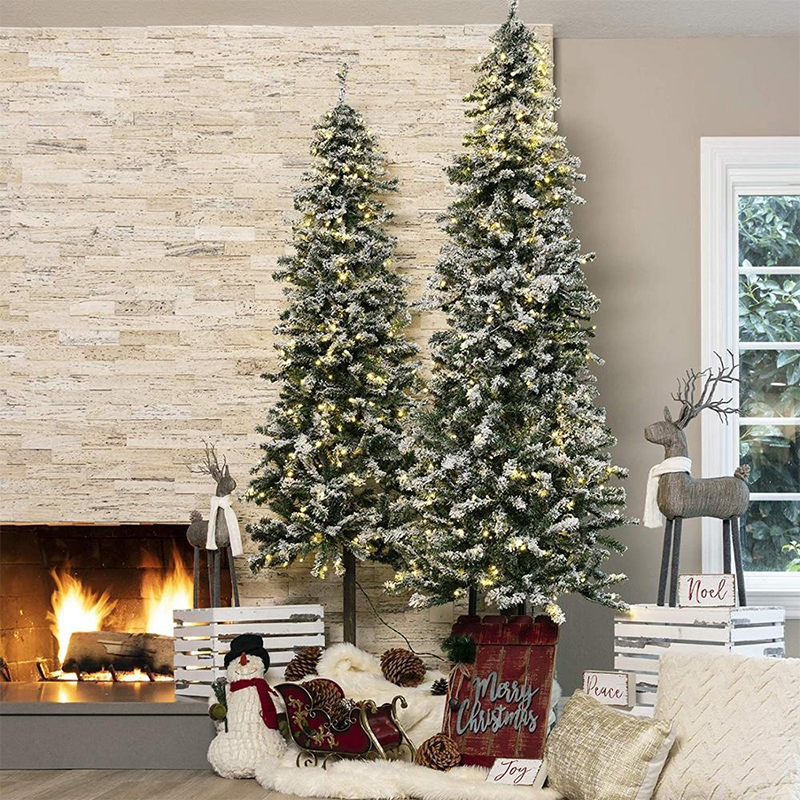 6ft Pre-Lit Snow Flocked Hinged Artificial Alpine Slim Pencil modern christmas tree