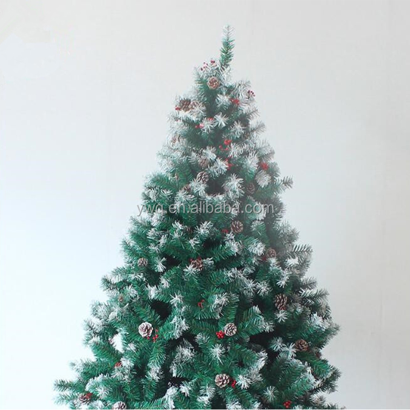 7ft white tipped Christmas tree with pine cone and red berry