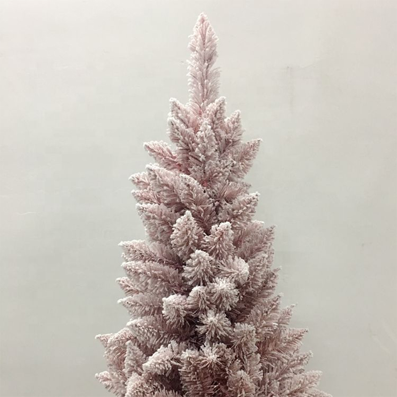 New Arrival Led Artificial slim pink flocked christmas trees