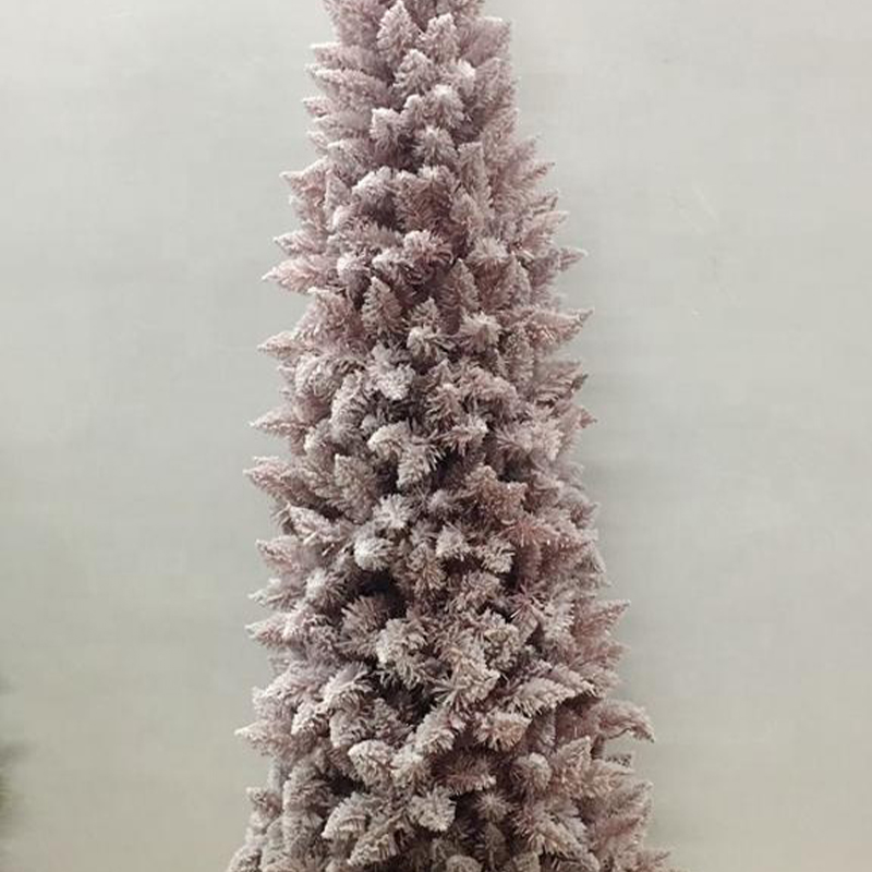 New Arrival Led Artificial slim pink flocked christmas trees