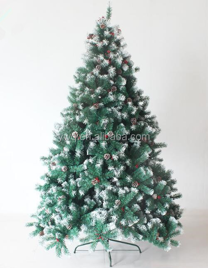 7ft white tipped Christmas tree with pine cone and red berry