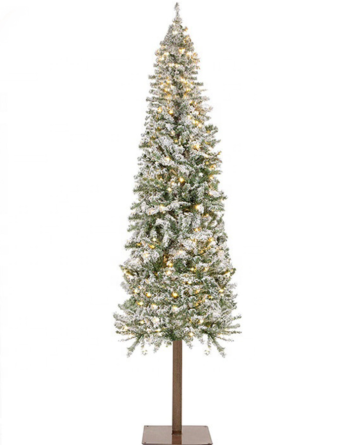 6ft Pre-Lit Snow Flocked Hinged Artificial Alpine Slim Pencil modern christmas tree