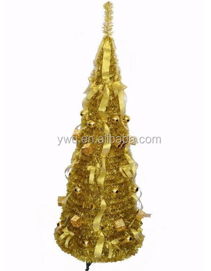 5ft gold tinsel tree, golden color pop up tree