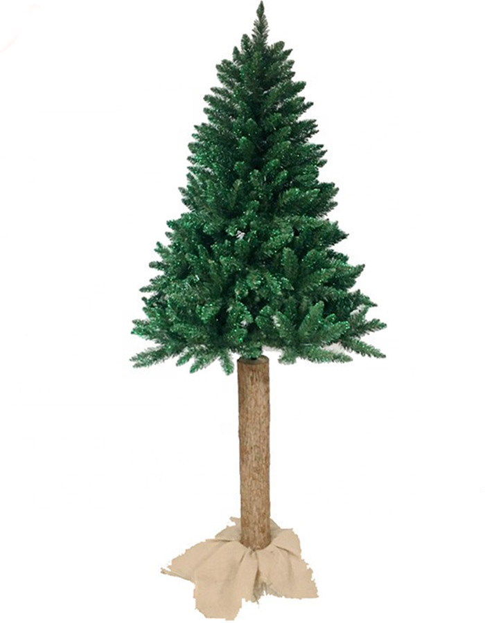 1.95m green glitter pvc artificial christmas tree wood pole