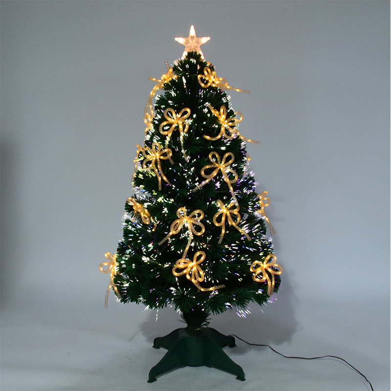 Optical Fiber christmas Tree with light-emitting bows decorations