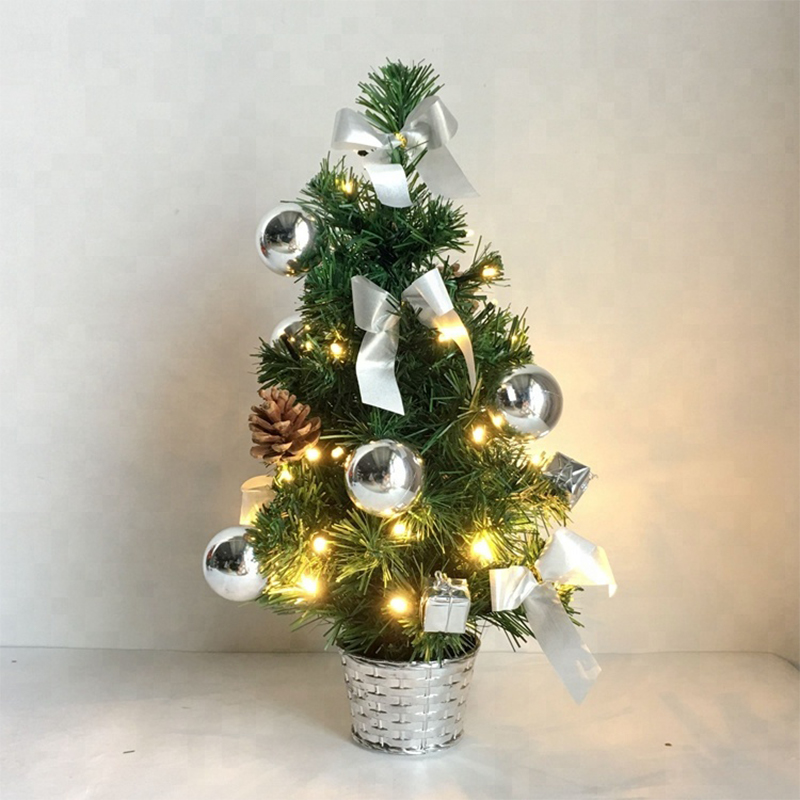 Silver decorations hanging pot stand pvc small mini christmas tree led