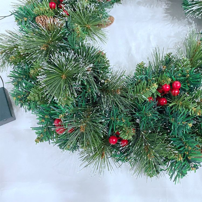 Hot sale 50cm Pine needle&PVC mixed decorated christmas wreath with lights