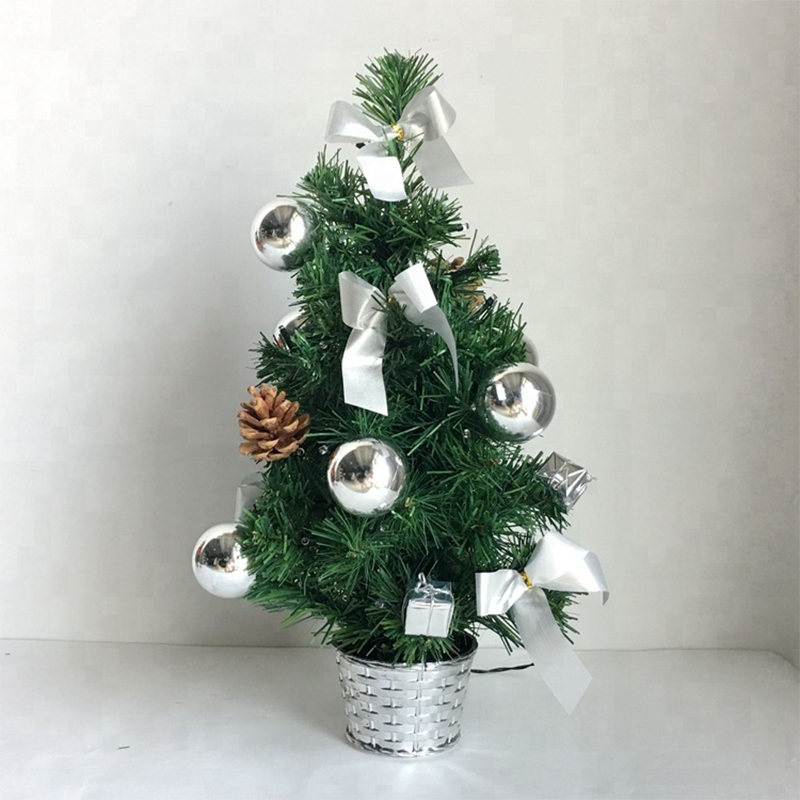 Silver decorations hanging pot stand pvc small mini christmas tree led