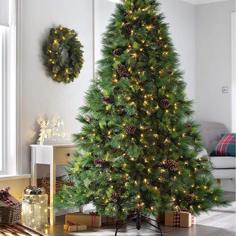 7.5ft pre-lit pine needle and pvc mixed hinged led christmas tree