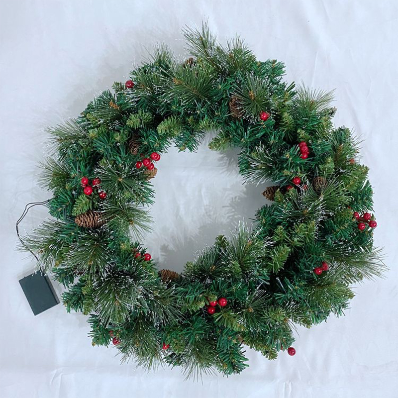 Hot sale 50cm Pine needle&PVC mixed decorated christmas wreath with lights