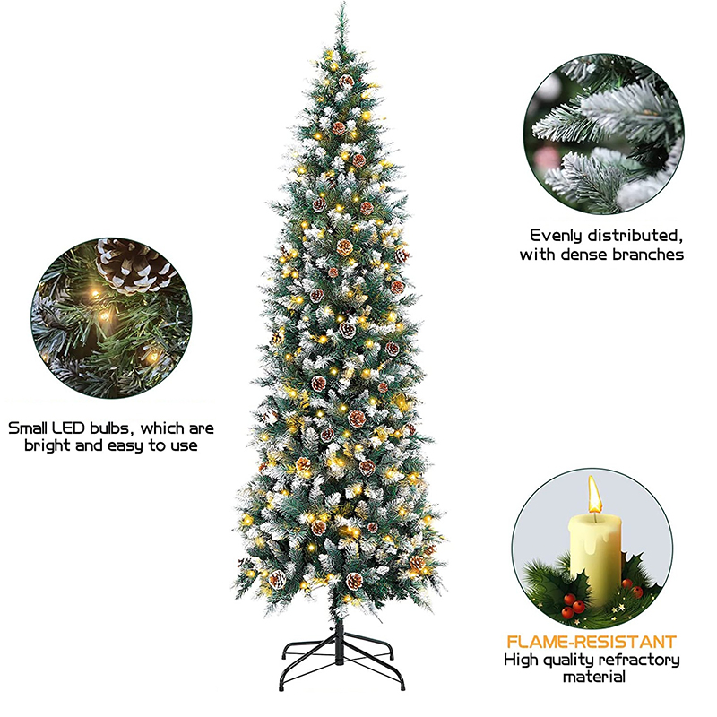 Union Tree Prelit Pencil Christmas Tree, Artificial Skinny Christmas Tree with Warm White LED Lights and Snow Flocked Pine Cone Decorations Indoor Fake Xmas Tree Holiday Decor