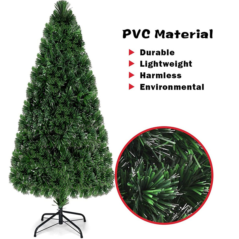 Union Tree Artificial PVC Christmas Tree PreLit Fiber Optic Tree with Metal Stand, Xmas Tree for Holiday Decor