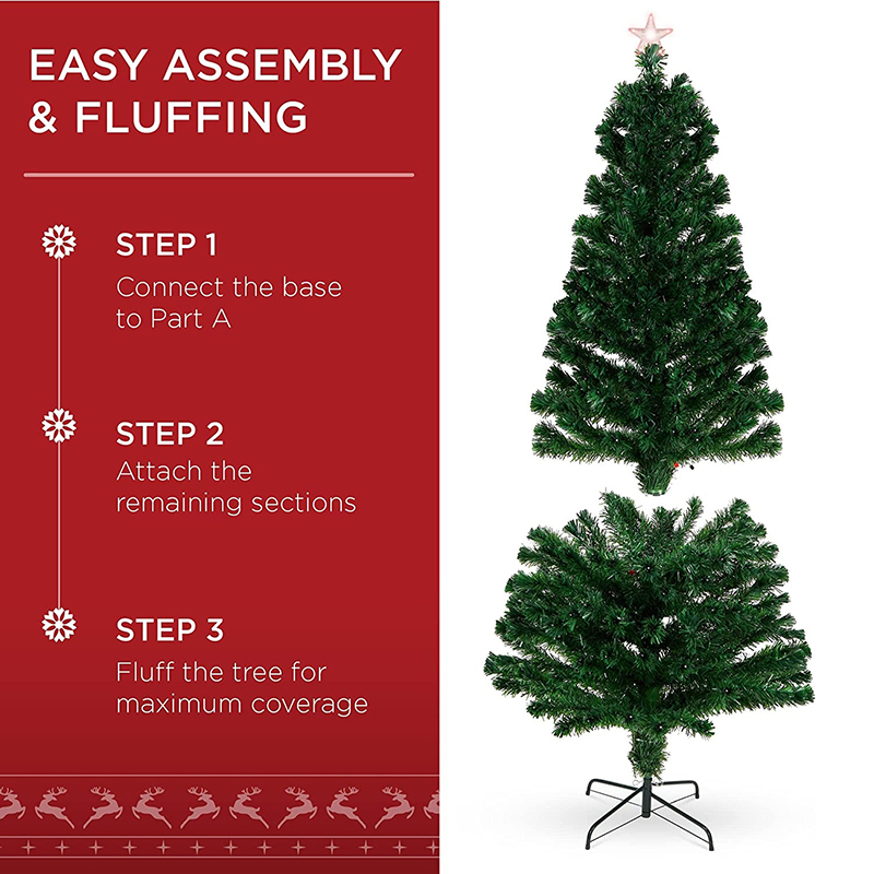 Uniontree 7-Foot Pre-Lit Fiber Optic Artificial Christmas Pine Tree with 280 UL-Certified 4-Color LED Lights, 8 Sequences, Foldable Stand, Green