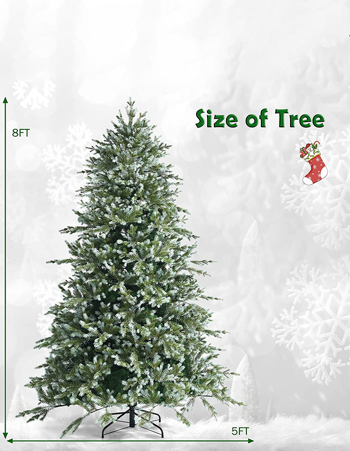 Uniontree 8 ft Christmas Artificial Tree, Unlit PVC & PE Xmas Tree Hinged Tree w/ 1658 Lifelike Branch Tips & Foldable Metal Stand to Cheer up Holiday Festival Atmosphere