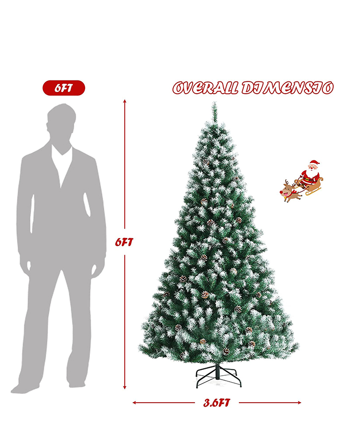 Uniontree 6FT Snow Flocked Artificial Christmas Tree, Full-Bodied Xmas Tree W/ 1000 Branch Tips, 68 Pine Cones & Metal Stand, 100% New PVC Material, Snowy Festival Tree for Holiday Celebration