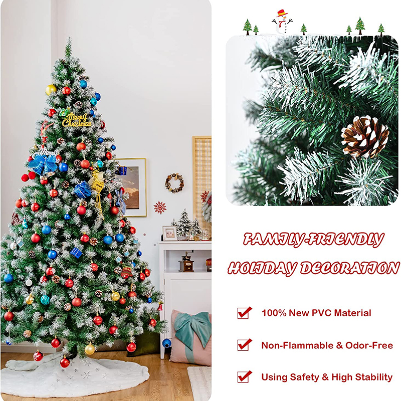 Uniontree 6FT Snow Flocked Artificial Christmas Tree, Full-Bodied Xmas Tree W/ 1000 Branch Tips, 68 Pine Cones & Metal Stand, 100% New PVC Material, Snowy Festival Tree for Holiday Celebration