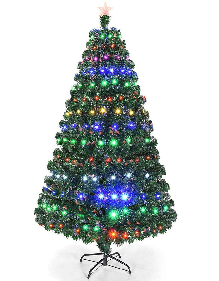 Uniontree 7Ft Artificial Christmas Tree 7FT Pre-Lit Optical Fiber Tree 8 Flash Modes W/UL Certified Multicolored LED Lights & Metal Stand