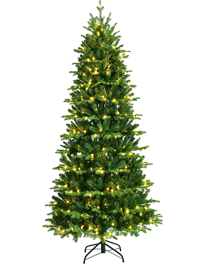 Uniontree 8FT Pre-Lit Christmas Tree, Hinged Xmas Tree W/ 620 LED Lights, 3402 Branch Tips, Foot Pedal Switch, 100% New PE & PVC Material, Realistic Pine Tree for Festival Celebration in Home, Office