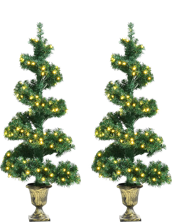 Uniontree 4ft Realistic Spiral Topiary Christmas Tree W/ 150 LED Lights, Pre-Lit Artificial Helical Xmas Tree W/ Retro Urn Base & 364 PVC Branch Tips, Potted Festival Decoration Fits Holiday & Daily Use