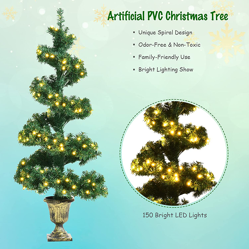 Uniontree 4ft Realistic Spiral Topiary Christmas Tree W/ 150 LED Lights, Pre-Lit Artificial Helical Xmas Tree W/ Retro Urn Base & 364 PVC Branch Tips, Potted Festival Decoration Fits Holiday & Daily Use