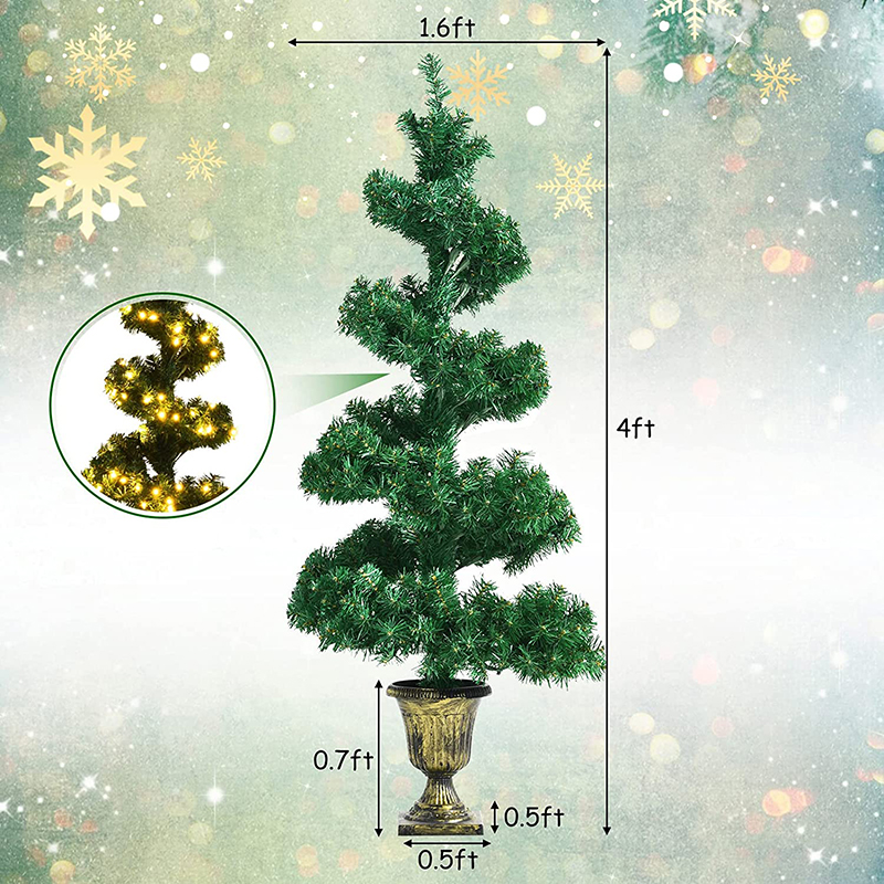 Uniontree 4ft Realistic Spiral Topiary Christmas Tree W/ 150 LED Lights, Pre-Lit Artificial Helical Xmas Tree W/ Retro Urn Base & 364 PVC Branch Tips, Potted Festival Decoration Fits Holiday & Daily Use