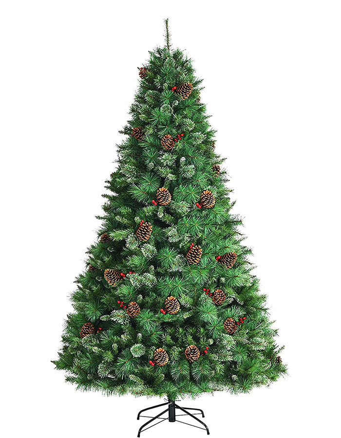 Uniontree 8ft Artificial Christmas Tree, Life-Like Xmas Tree w/ Pine Cones, Red Berries & Glittery Tips, Premium Hinged Pine Tree w/ 1750 Tips, 100% New PVC Material, Folding Metal Base, Easy Assembly