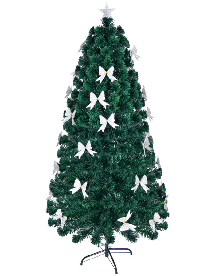 Union Tree Pre-lit Fiber Optic Artificial Christmas Tree with Shining Bowknots & Top Star with Foldable Stand