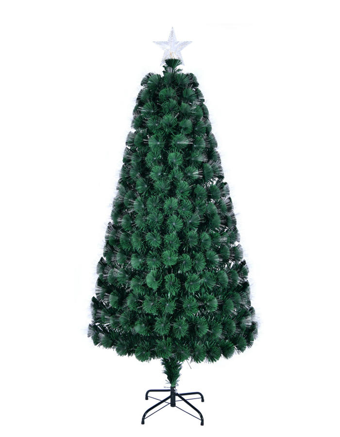 Union Tree PreLit Green PVC Fiber Optic Artificial Christmas tree with Metal Stand, Xmas Tree for Holiday Decor