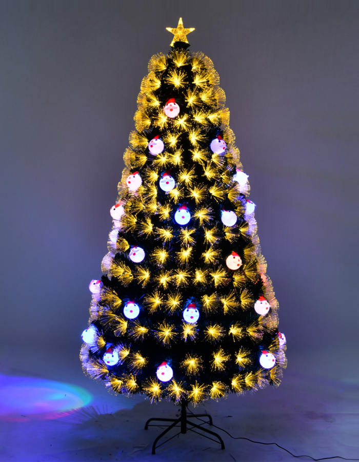 Union Tree PreLit Optical Fiber Christmas Artificial Tree, with Snowheads and Top Star, Festive Party Holiday Fake Multicolor Xmas Tree with Durable Metal Legs