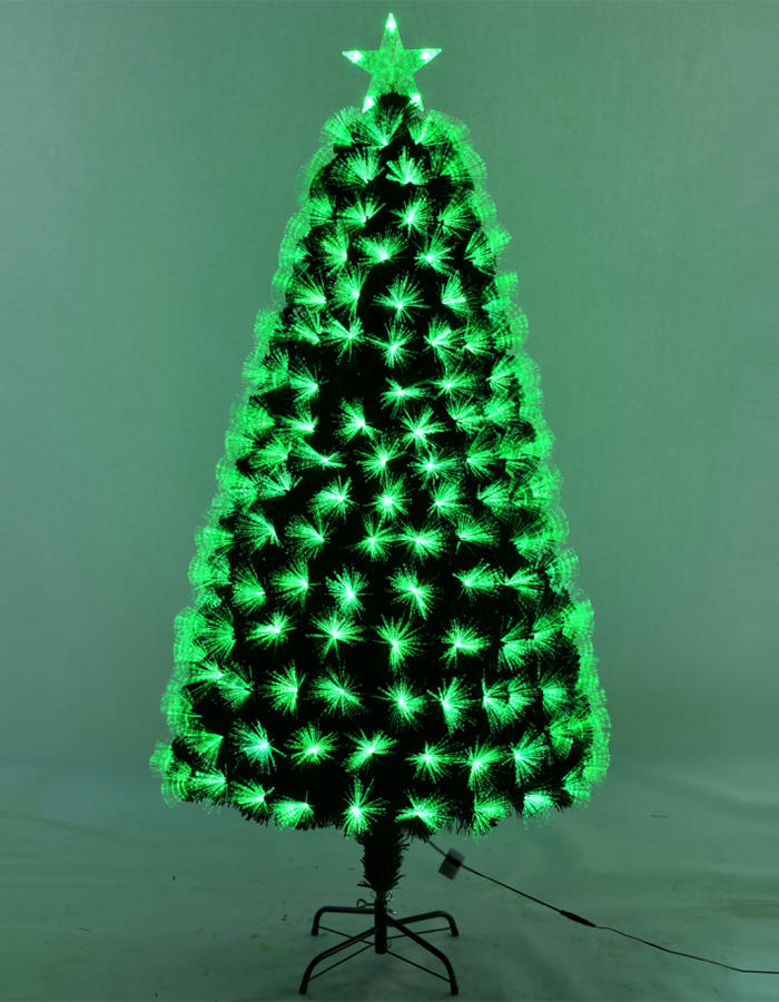 Union Tree PreLit Optical Fiber Christmas Green PVC Artificial Tree, with Top Star and Foladable Stand, Festive Party Holiday Fake Multicolor Xmas Tree