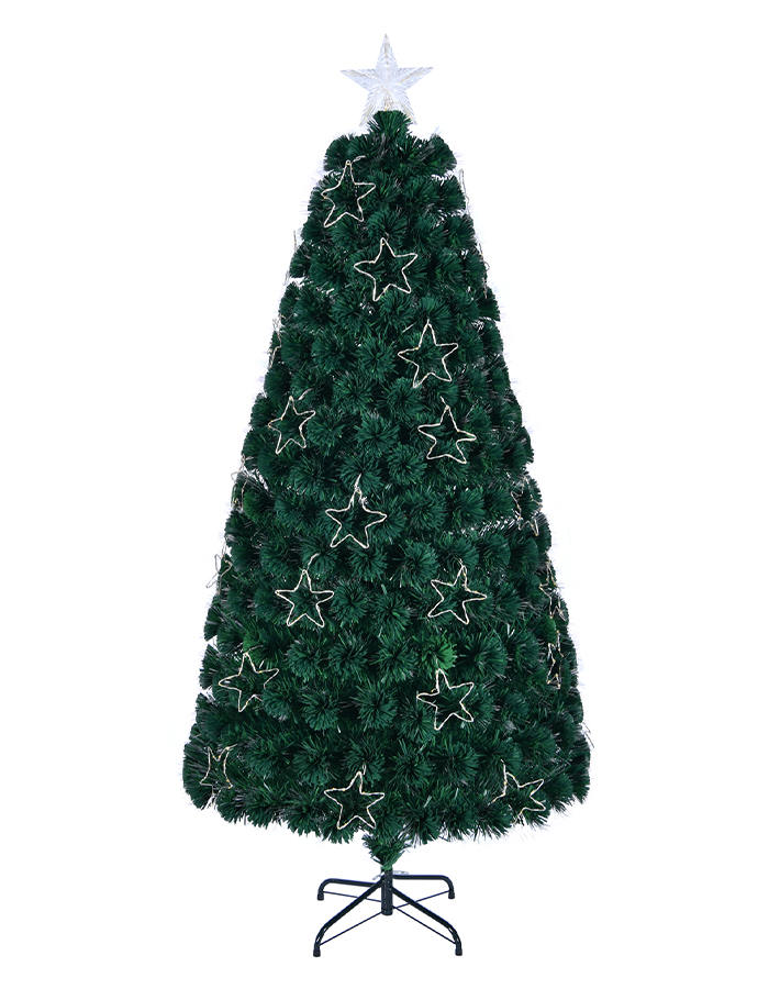 Union Tree 7ft PreLit Optical Fiber Christmas Artificial Tree, with Copper Wire Stars and Top Star, Festive Party Holiday Fake Multicolor Xmas Tree with Durable Metal Legs