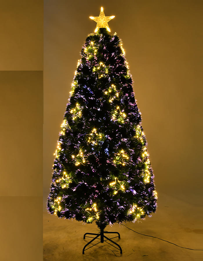 Union Tree 7ft PreLit Optical Fiber Christmas Artificial Tree, with Copper Wire Stars and Top Star, Festive Party Holiday Fake Multicolor Xmas Tree with Durable Metal Legs