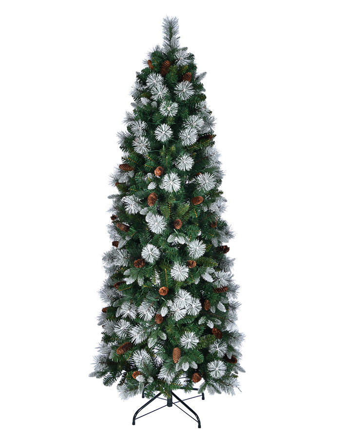 Union Tree Prelit Pencil Christmas Tree, Artificial Skinny Christmas Tree with Warm White LED Lights, Snow Flocked Pine Needle and Pine Cone Decoration Indoor Fake Xmas Tree Holiday Decor