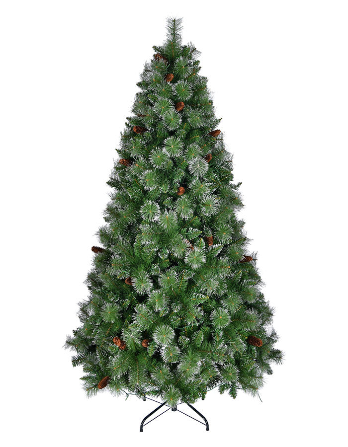 Union Tree Artificial PVC & Pine Needle Mixed Christmas Tree with Pine Cone Decor, Warm White LED Lights With Foldable Stand