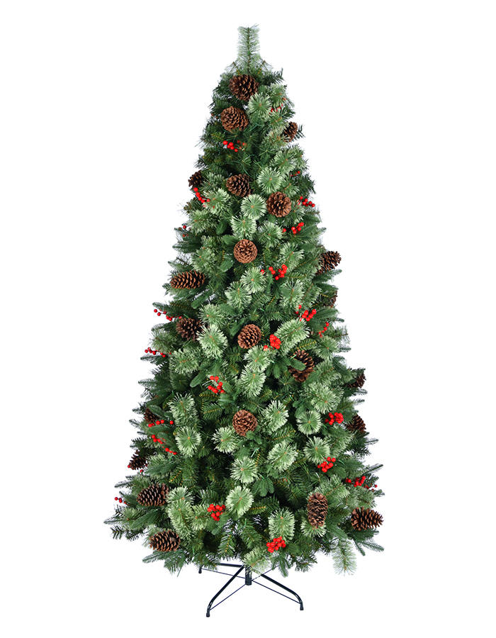 Union Tree 6ft Pre-lit Artificial Christmas Tree, Premium Material Tree with Pinecones and Red Berries, Warm White LED Lights with Foldable Stand, Ideal for Xmas Indoor Decor