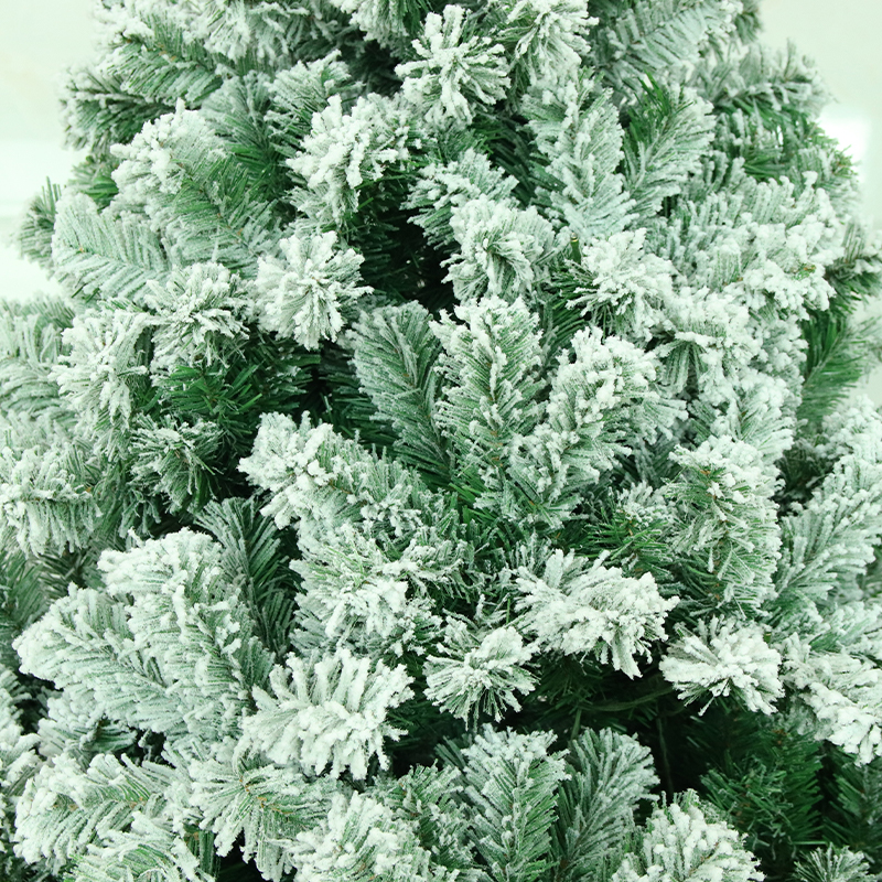 6/7/8ft pre-lit snowflocked pvc hinged Christmas tree Flocking PVC tree QL-18