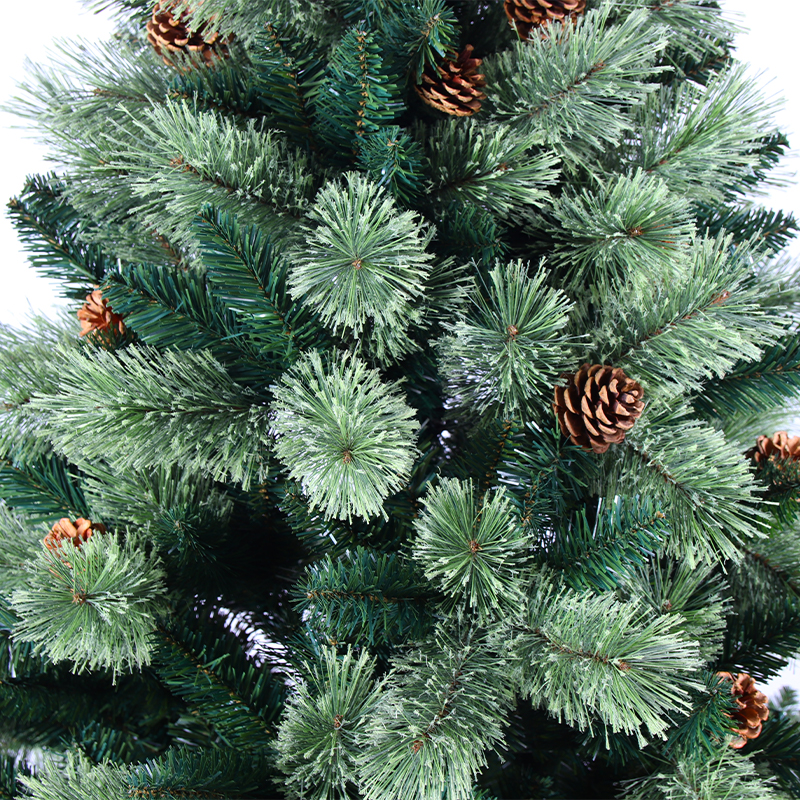 6ft flowering pine needle&pvc hinged Christmas tree with pine cones Flowering pine tree QL-14