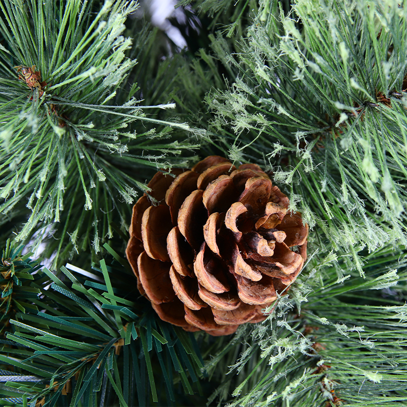 6ft flowering pine needle&pvc hinged Christmas tree with pine cones Flowering pine tree QL-14