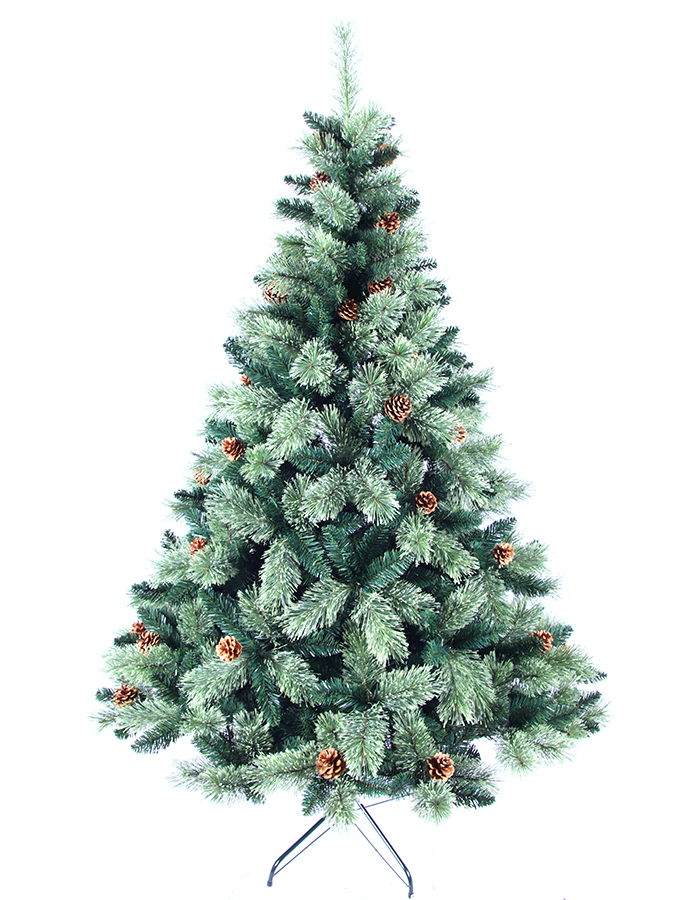 6ft flowering pine needle&pvc hinged Christmas tree with pine cones Flowering pine tree QL-14