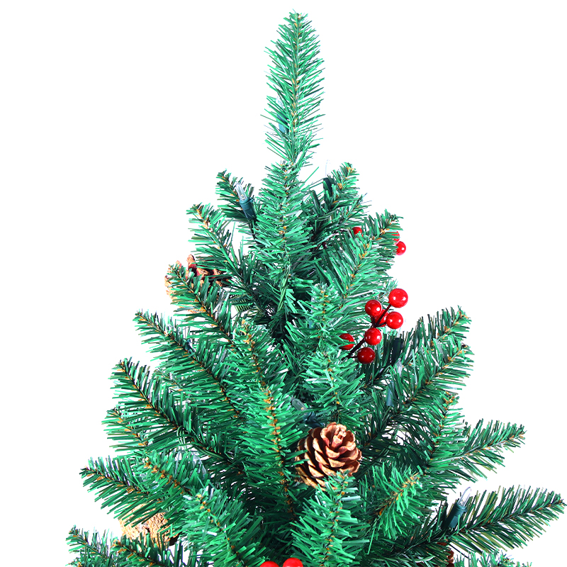 7.5ft pre-lit slim pointed pvc Christmas tree with red berries and pine cones Pointed Slimming Tree QL-12