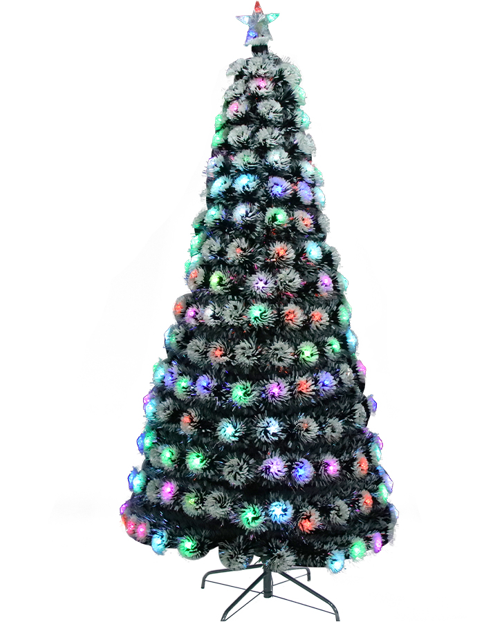 Dark green white edge colorful fast flash full light fiber optic tree